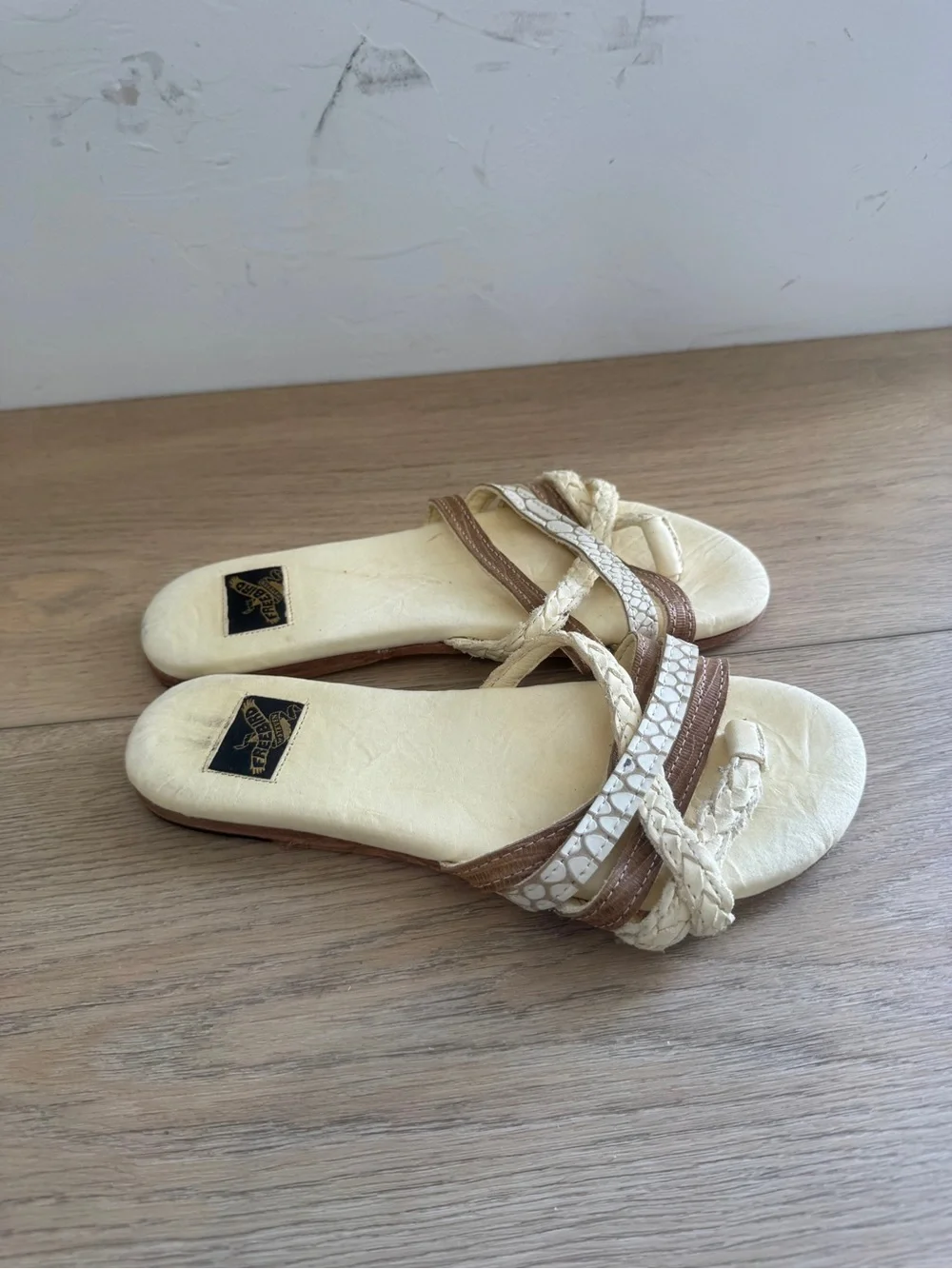 Freebird by Steven Sugar Mixed Media Boho Slide Sandals Cream Tan Multi 7